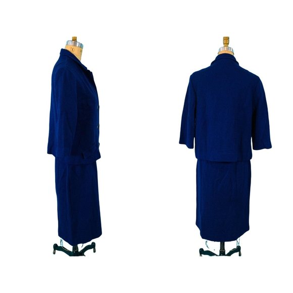 Vintage 60s Suit Set Womens Large Mod Blue Textured Top & Skirt Outfit - Picture 9 of 9